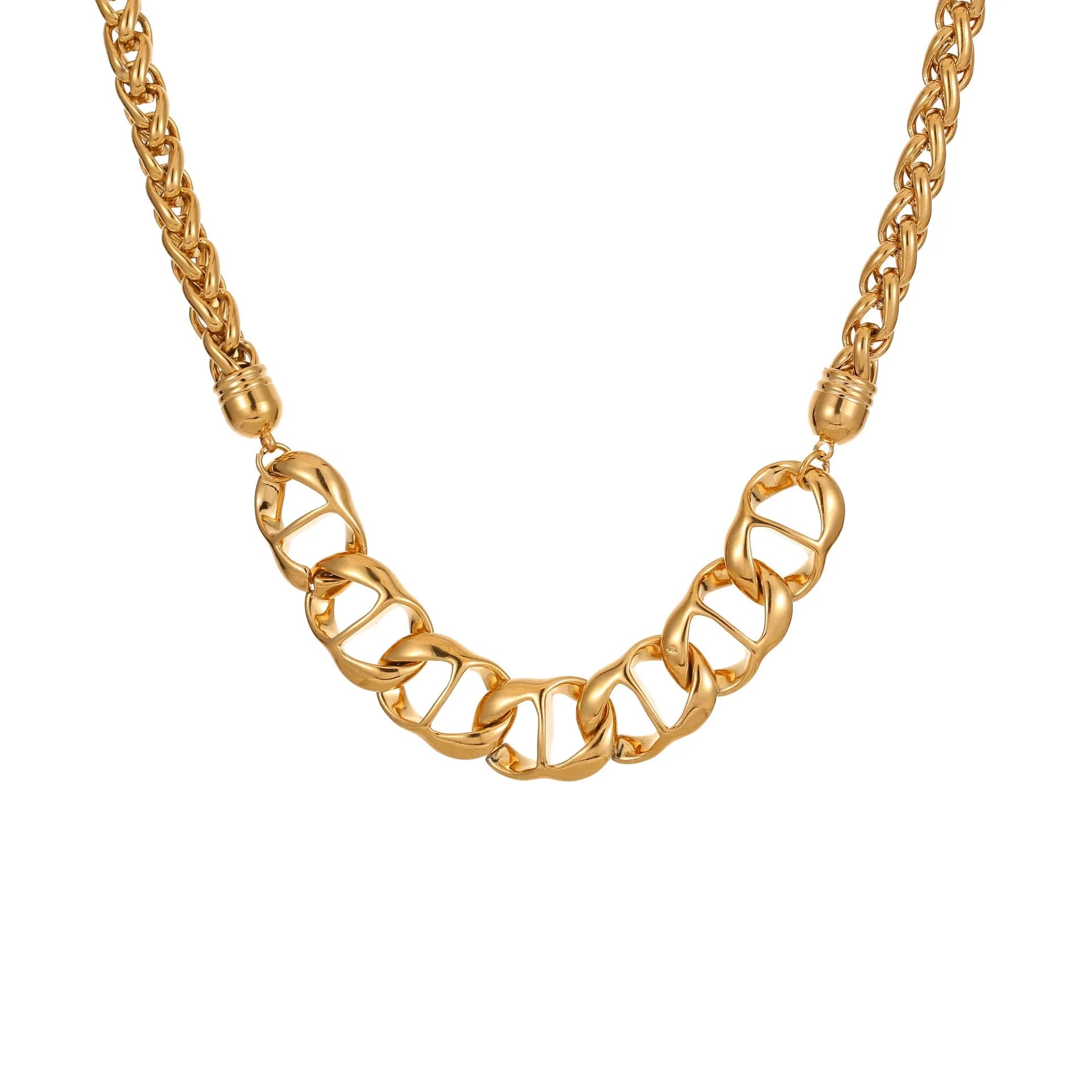 Geometric stainless steel necklace with 18K gold plating in regular chain style