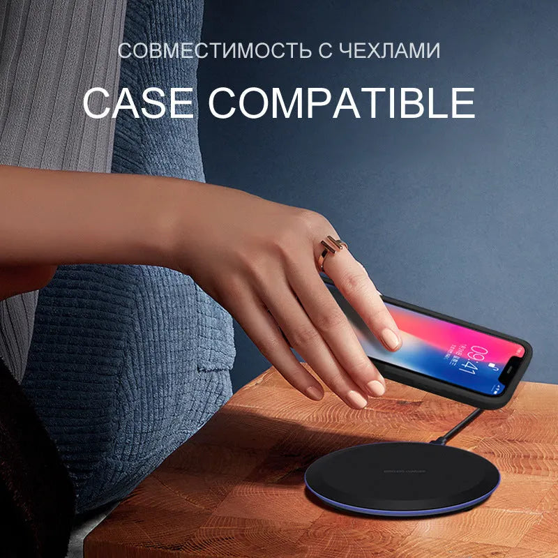 10W 5W fast wireless phone charger black round charging pad 100x8mm ABS PC material