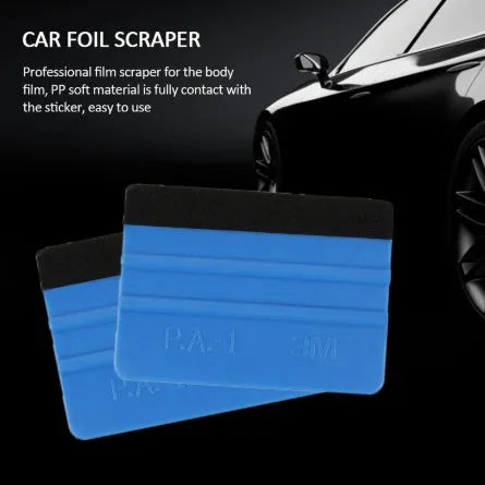 Blue automotive film scraper made from PP plastic, measuring 125x80mm, designed for car decal removal