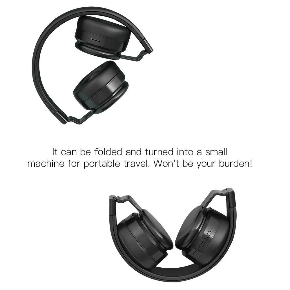 Foldable head-mounted Bluetooth headphones in black silver with multiple connectivity modes
