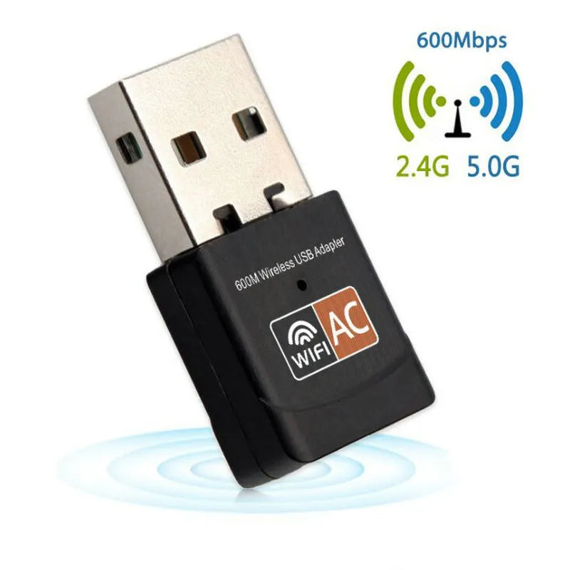 Mini dual band 600M wireless network card USB adapter black 27x14x8mm with 5GHz 2.4GHz support