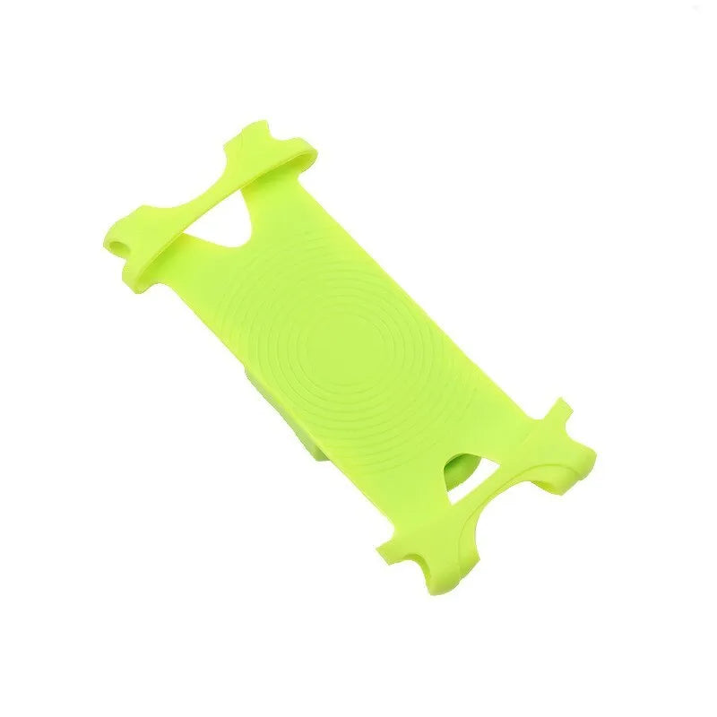 Silicone bicycle phone holder mounted on a handlebar showing its three-hole adjustment system.