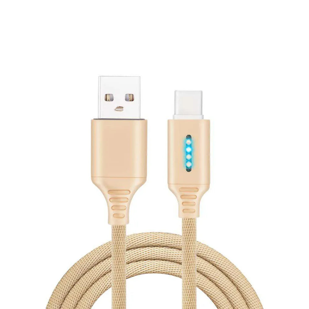 Black fabric weave USB fast charging cable with Android connector, 1 metre long.