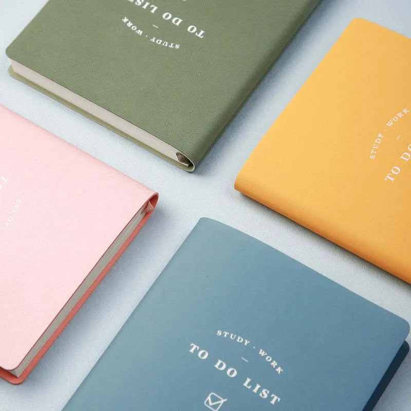 Simple Notepad with PU cover in morandi blue, showing open pages of eye protection writing paper