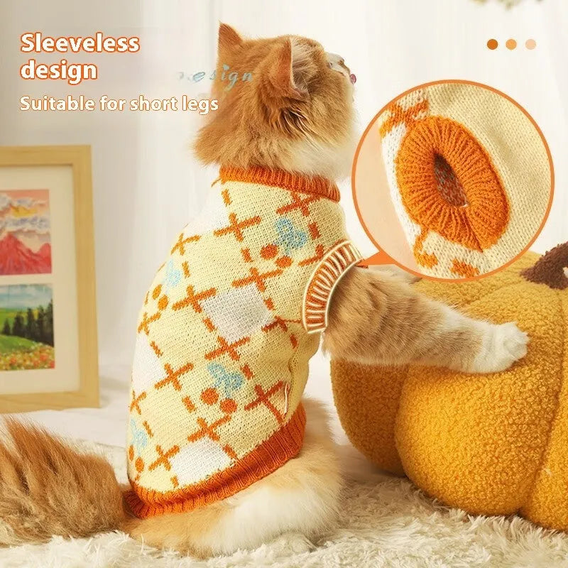 Orange cherry coloured cat sweater for autumn and winter wear