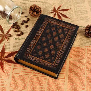 Imitation leather notebook in black gold colour with sketch paper pages, compact 12.3x17cm size