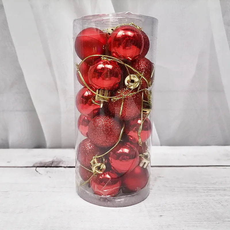 Shiny matte electroplated barrel-shaped plastic Christmas bauble in assorted colours, 6cm diameter.