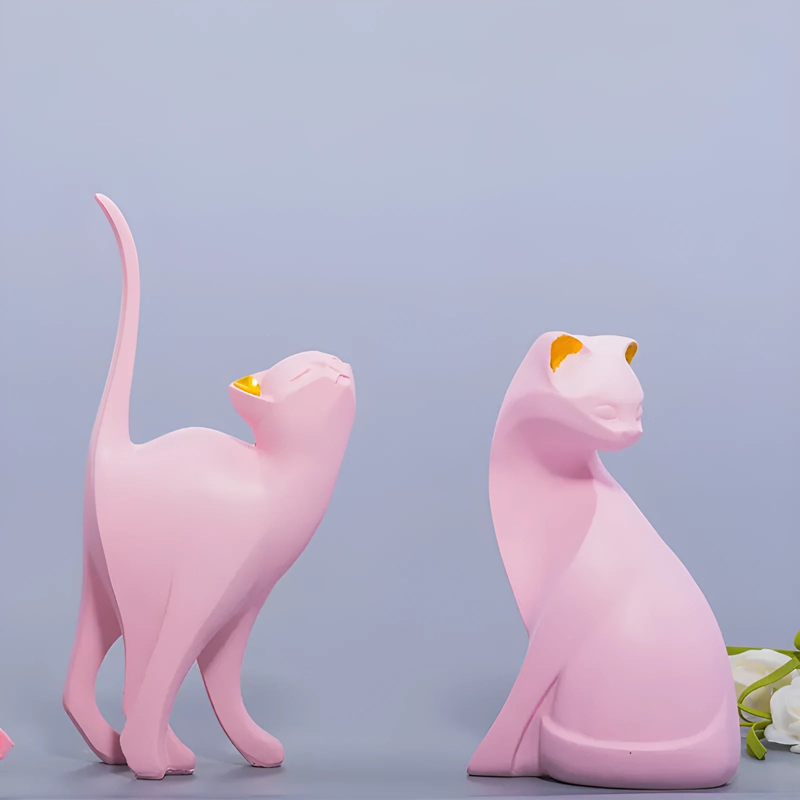 Nordic style synthetic resin cat decoration in Pink cat colour for home shelf display