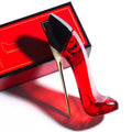 Red high heel shaped 40ml eau de toilette bottle with fruity floral notes including honey, rose and jasmine.