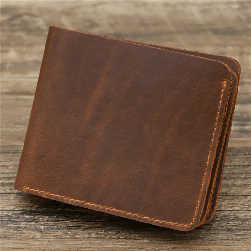 Men's genuine leather card holder wallet in dark brown or reddish brown, 11.5cm x 9.5cm x 2cm, solid colour, European style