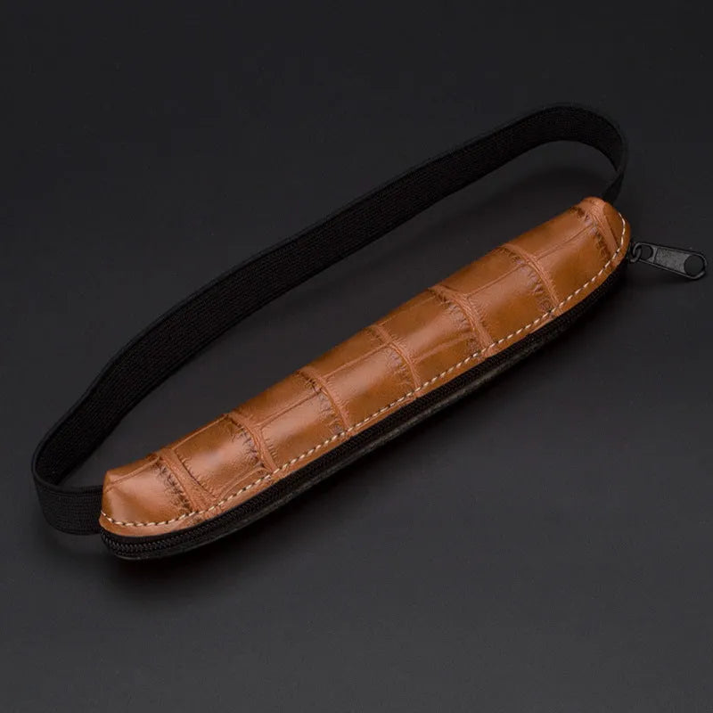 PU leather pencil case in black, beige grey, and crocodile pattern colours showing 16.5cm length