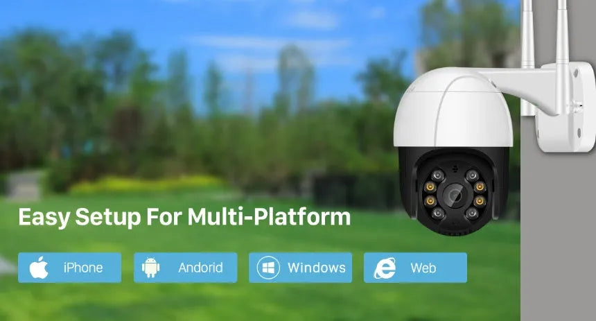 Wireless white PTZ surveillance camera ball machine with dual antennas on ceiling mount