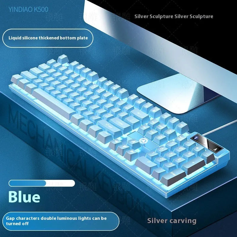 K500 wired gaming keyboard with luminous backlight in white powder mixed light colour, ABS casing