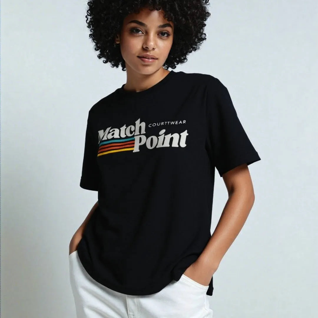 Black men's T-shirt with a 3D digital printed pattern, showing round neck and short sleeves.