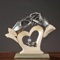 Heart-shaped resin figurine 28 cm tall in beige finish with crystal-like surface