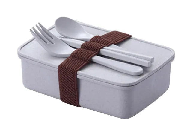 Bamboo fibre lunch box in beige with 600ml capacity, microwave safe, 16x11x5cm