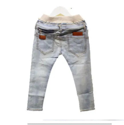 Boys striped denim harem trousers with elasticated waistband for spring and autumn casual wear