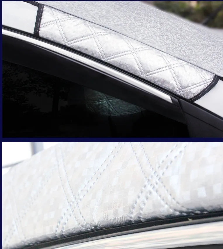 Car snow block front windshield cover made of aluminised film with anti-theft design