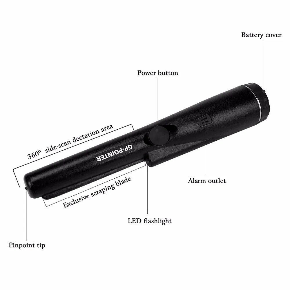 Portable Pro Pointer pinpointer metal detector in black with woven belt holster for gold and treasure hunting