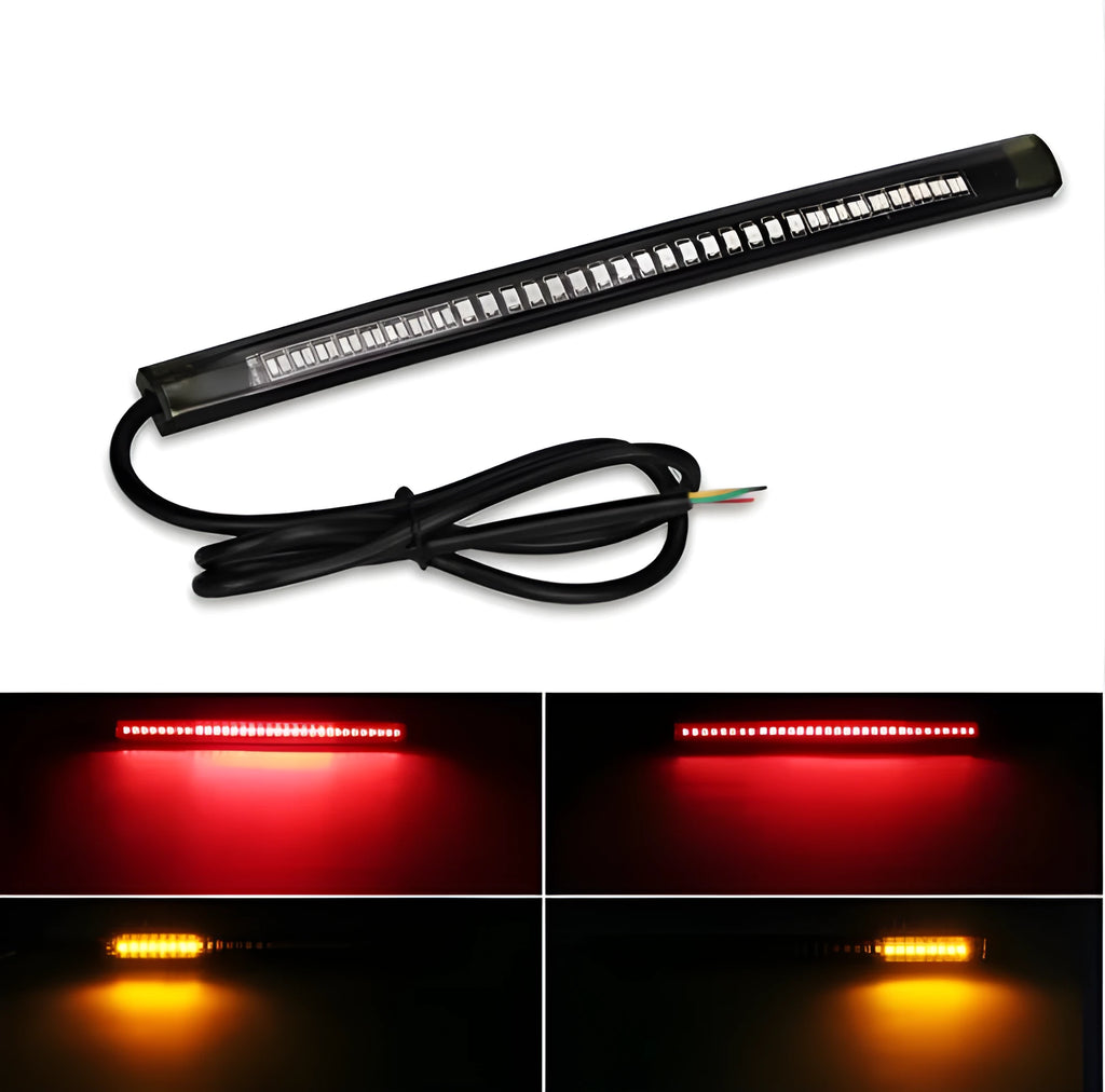 Universal flexible 48 SMD LED motorcycle tail brake turn signal light strip with red and amber LEDs