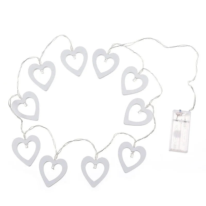 Wooden love lantern string lights in warm white, 1.5m and 3m lengths, battery box or USB powered