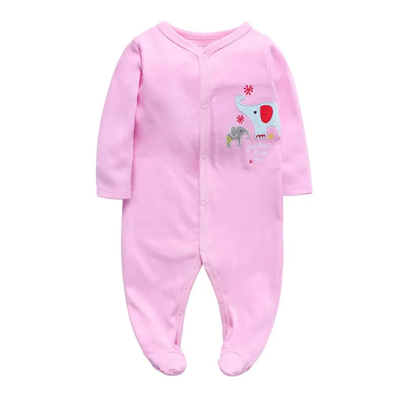 Cotton baby one-piece clothes in dinosaur print for infants.
