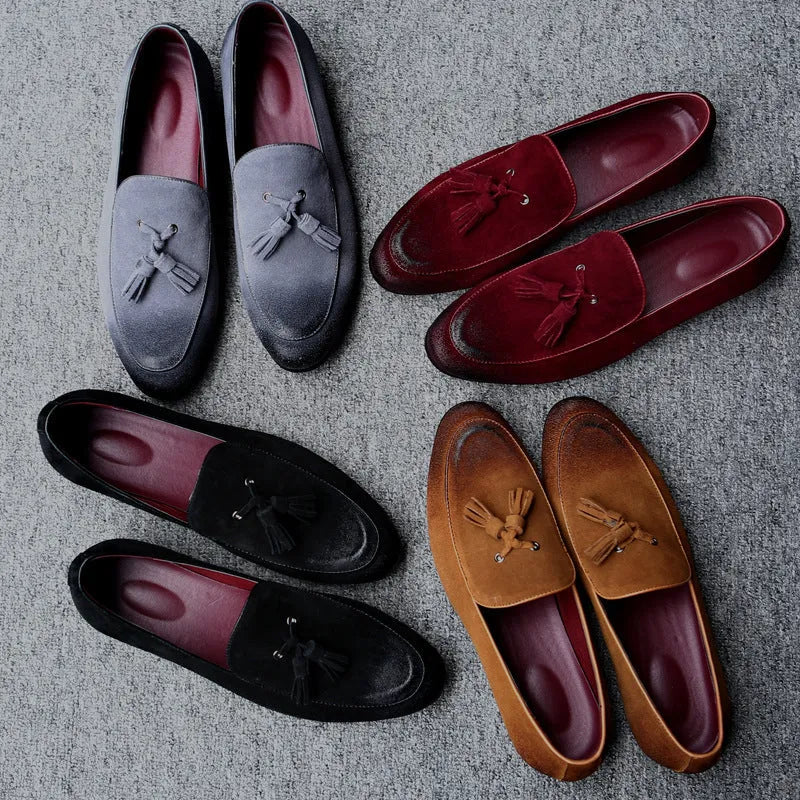 Pea shoes leather shoes for men, mid top, sheepskin lining, profiled heel, black grey red yellow