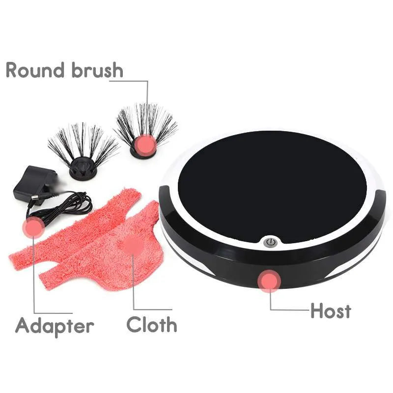 Smart home sweeping robot in white, 27cm square with dust box and charge cable