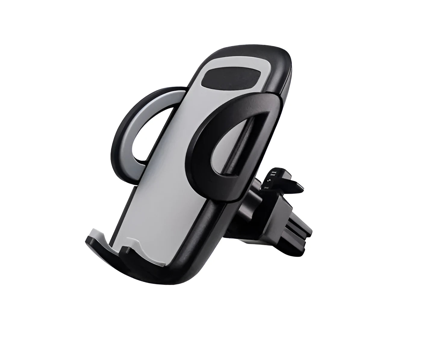 Black universal mobile phone holder clipped to car air conditioning outlet