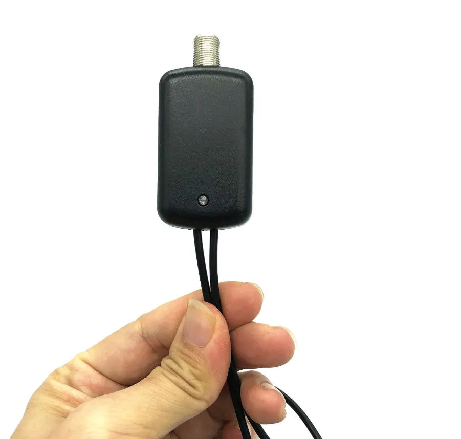 Low noise TV antenna amplifier signal booster with coaxial connectors for HDTV reception