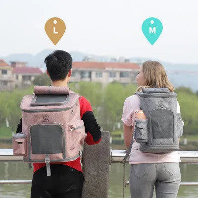 Transparent portable cat backpack pet bag in Oxford cloth with mesh windows and padded straps for small pets under 20 kg
