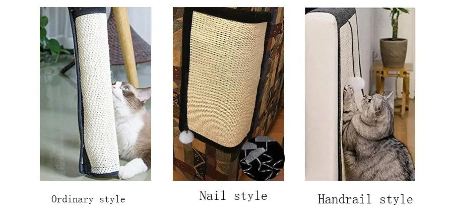 Beige sisal and cotton linen cat scratch board mat for sofa protection, 40 x 29 cm
