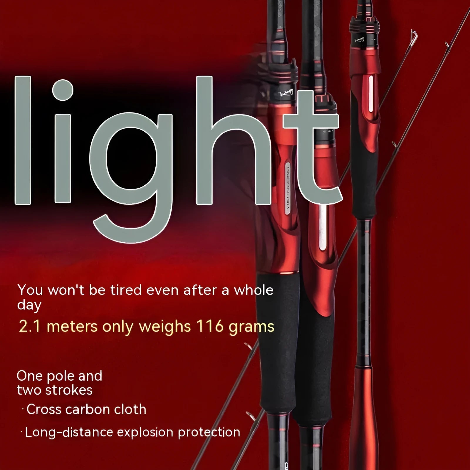 Carbon ultralight lure fishing rod showing straight handle and pikestaff style options in lengths of 2.1 metres and 2.4 metres.