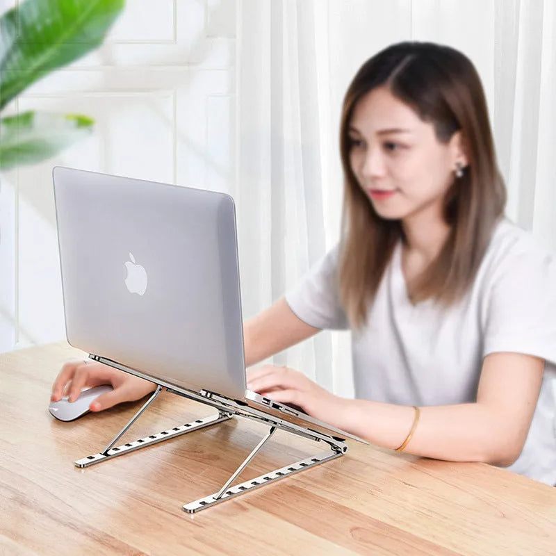 Adjustable foldable aluminium laptop stand with silicone pads for 7-15 inch laptop, silver colour