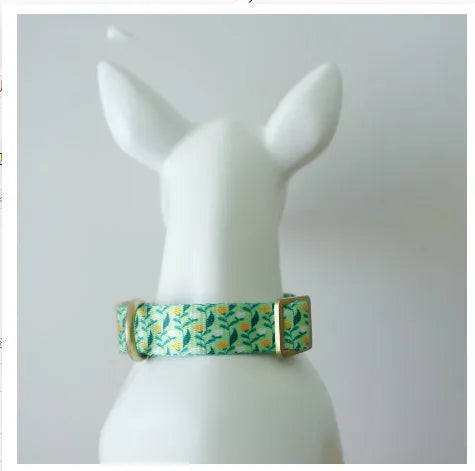 Floral pattern nylon ribbon pet collar in Hanada colour with adjustable sizing from XS to XL