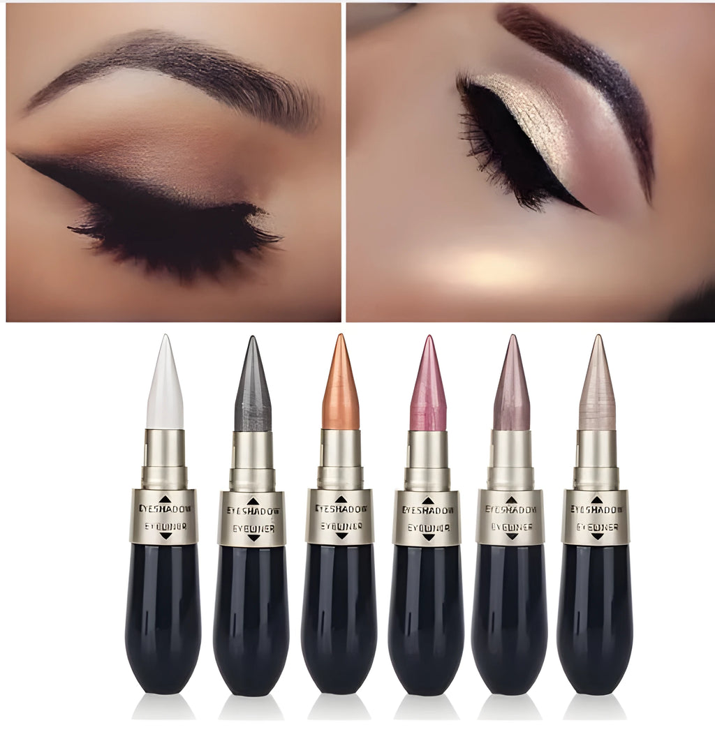 Double head six colour eyeshadow and black eyeliner set with compact 12.3cm design for eye modification