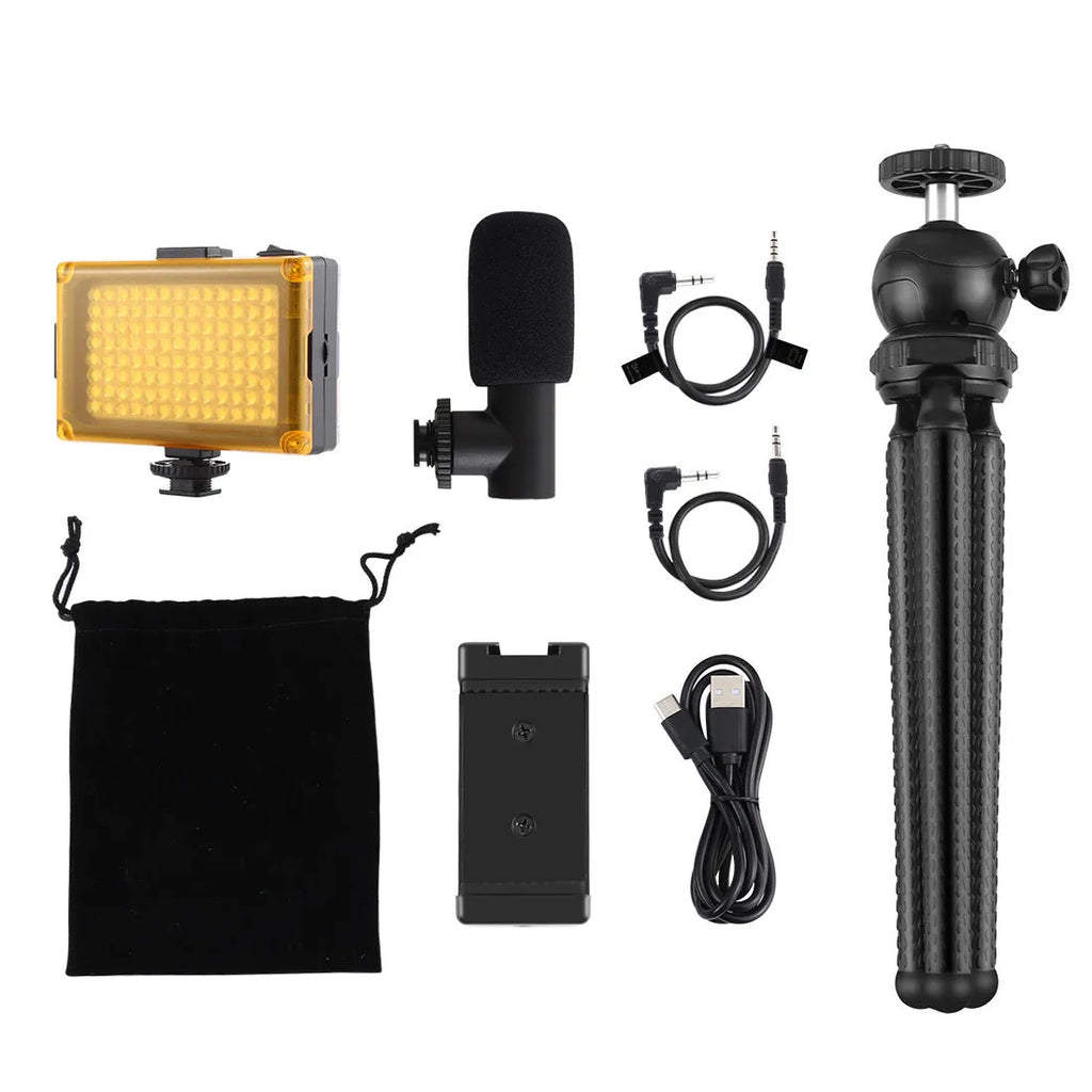 Black Octopus Yripod live broadcast kit with flexible legs and fill light microphone for iPhone compatibility