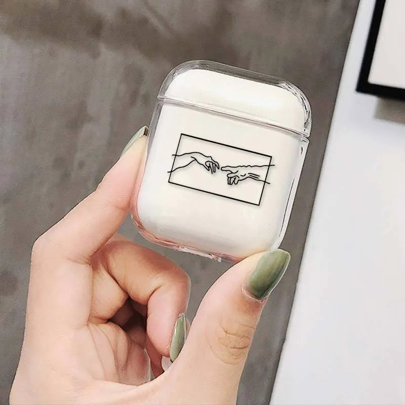 Transparent plastic AirPods protective cover showing compatibility with Apple AirPods and AirPods Pro cases