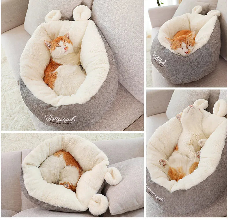 Grey cotton pet dog bed cushion sleeping bag size S 42x42x30cm on floor