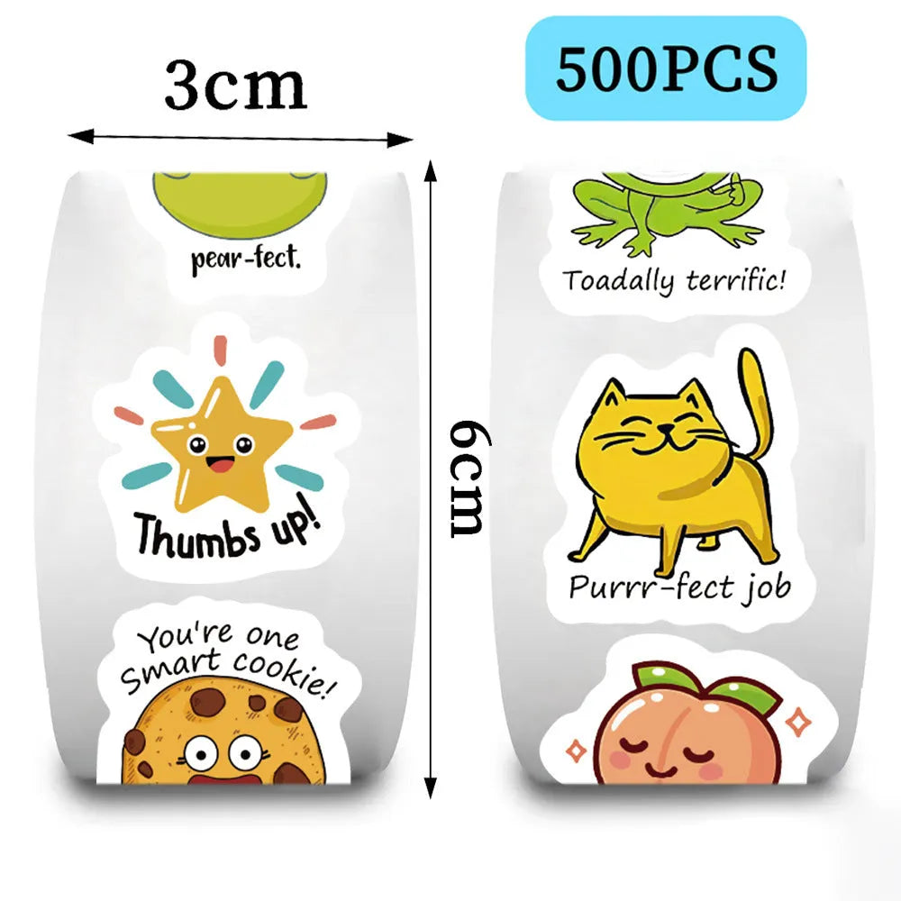 White reward stickers roll with cute printed designs for children's DIY toy use