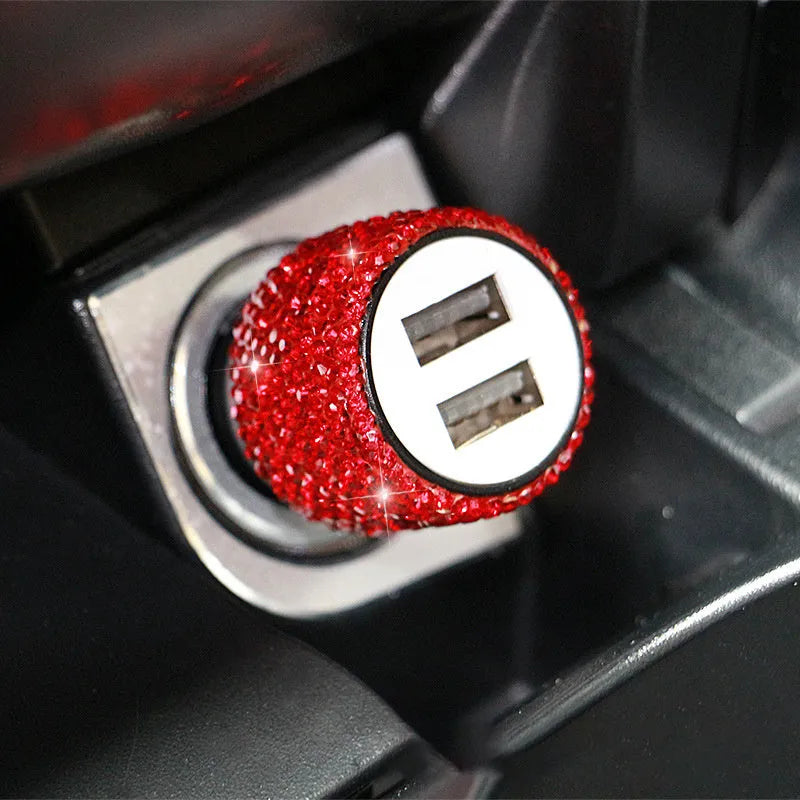 Diamond crystal decorative car charger for 12V/24V cigarette lighter socket with USB port