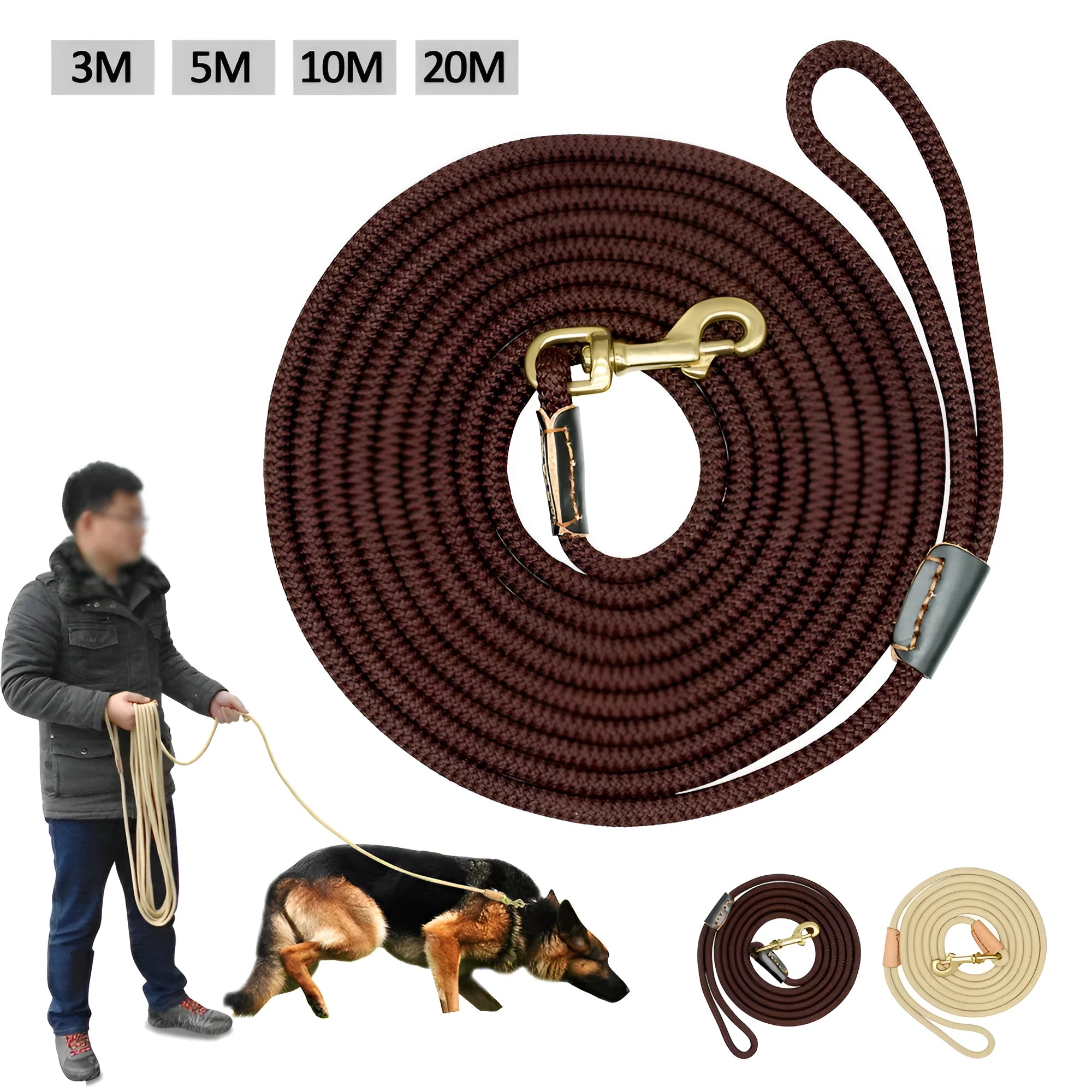 Dog training belt 0.8cm diameter rope lead in beige colour for outdoor recall training