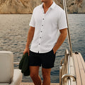 Men's waffle texture short sleeve shirt and matching shorts summer set
