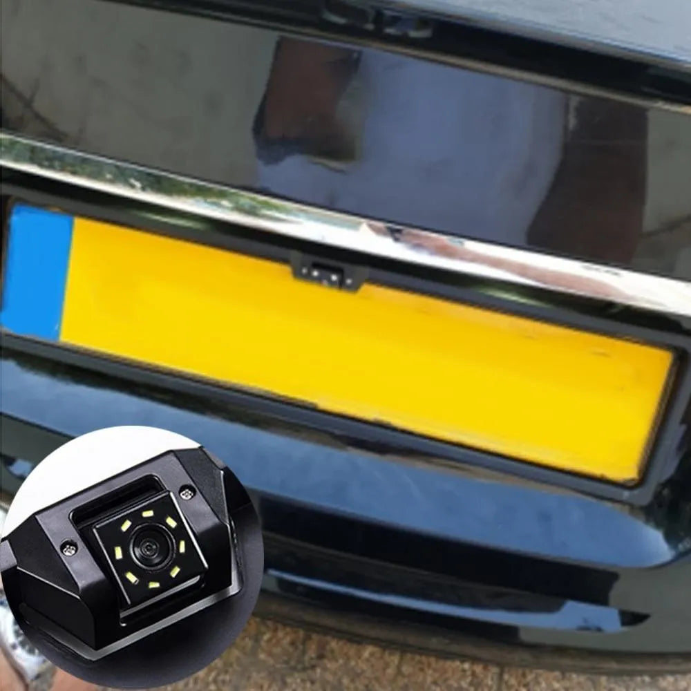 European license plate reversing camera with 4 LED lights for night vision, black colour, CMOS sensor