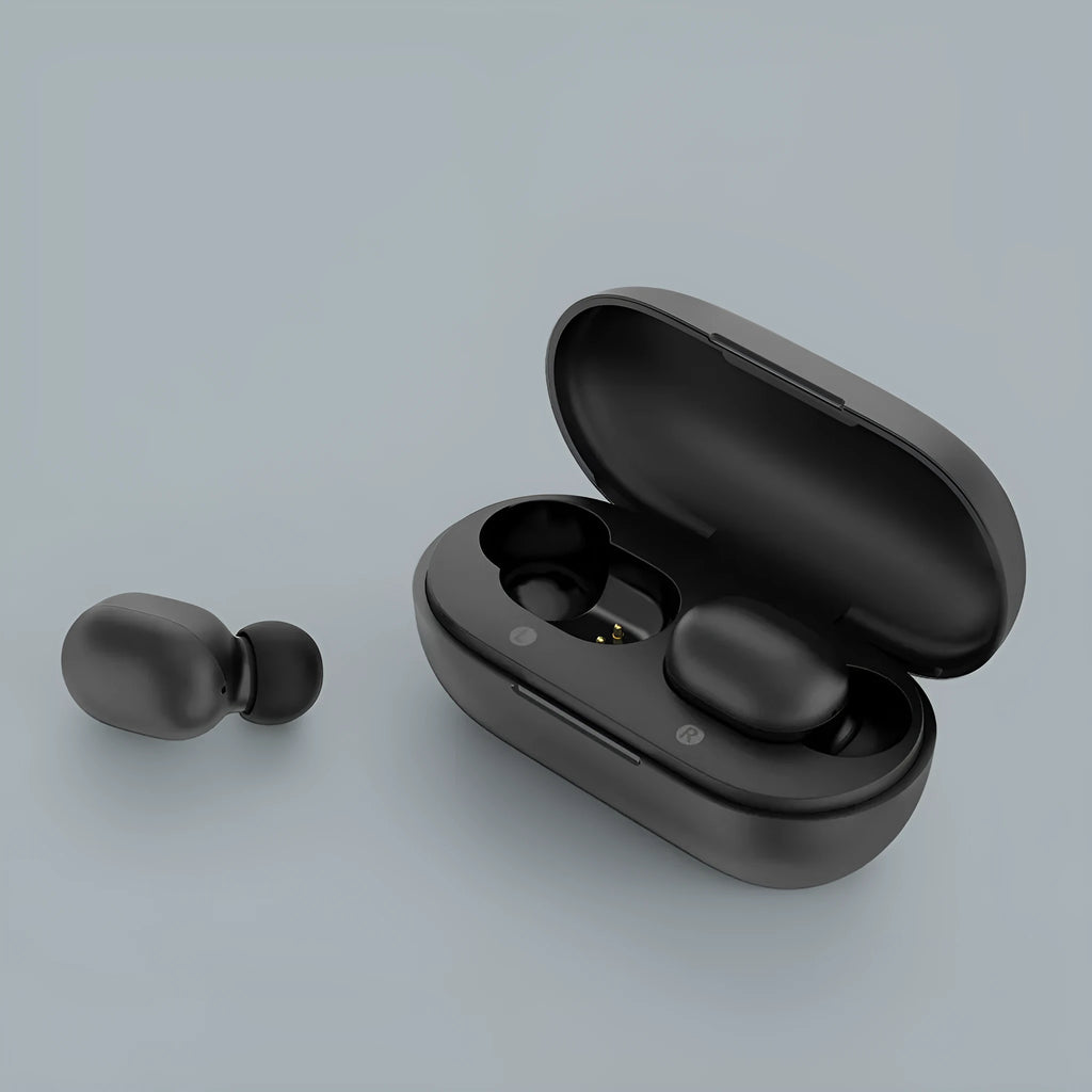 Black true wireless Bluetooth earbuds with stereo sound and call functionality
