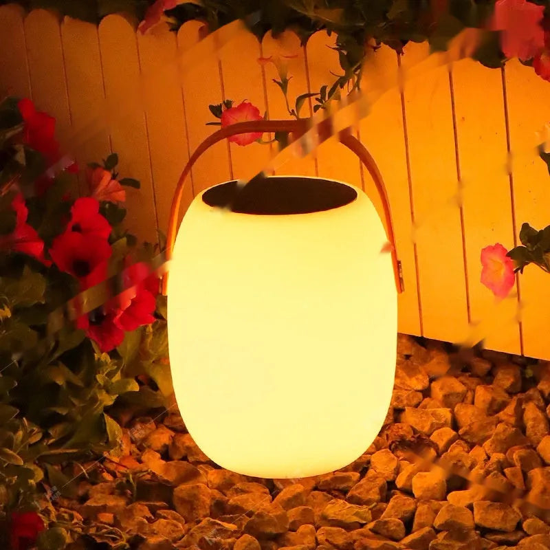 Solar garden ambience light white plastic IP65 outdoor decorative USB rechargeable 18x27cm