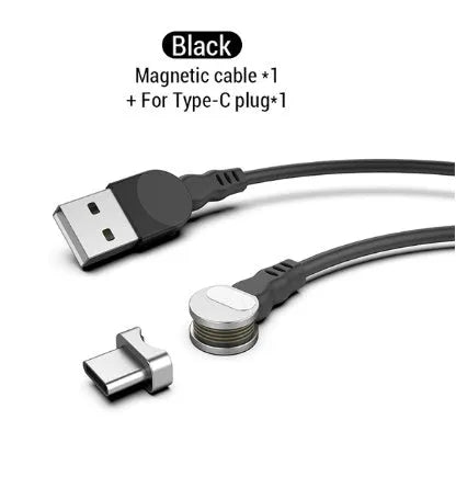 Rotating magnetic three-in-one charging cable with Android Apple Type C heads in 1m length black and red colour options