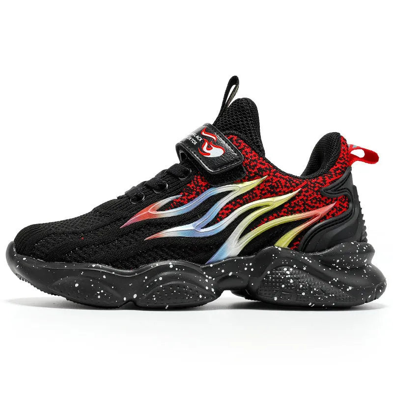 Boys classic style mesh sneakers with textile and TPU upper on anti-slip rubber sole.