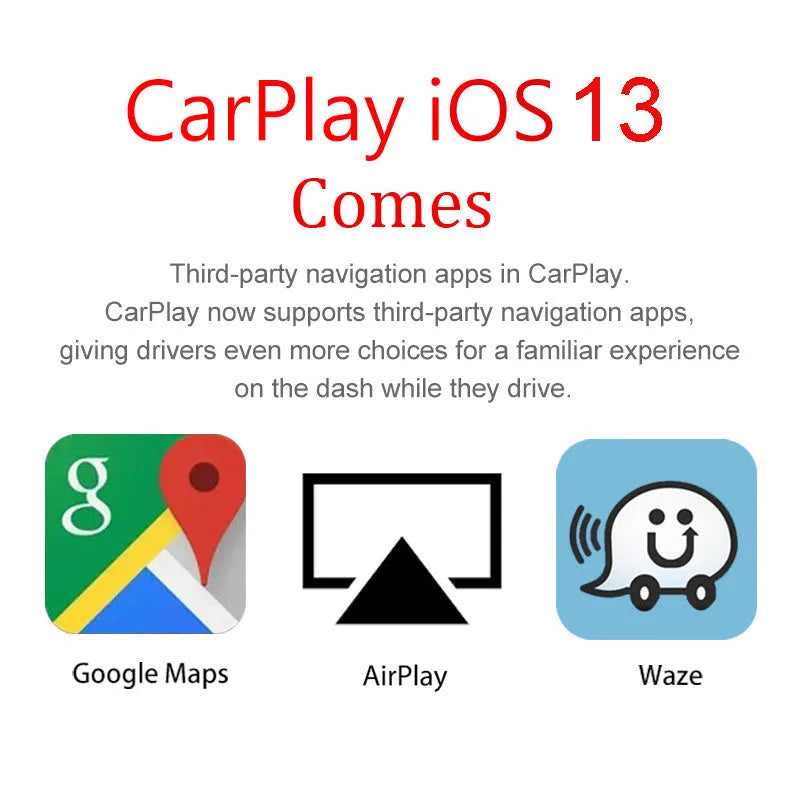 Black Wireless CarPlay USB dongle adapter for connecting iPhone to car navigation screen.