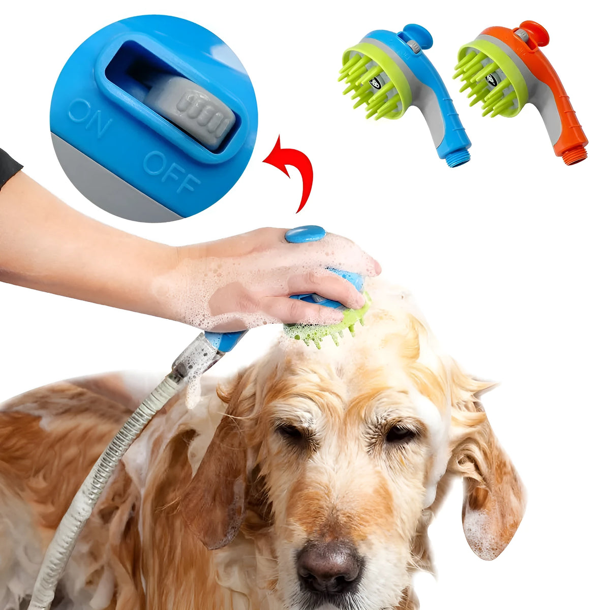 Dog shower brush pet shower sprayer in ABS and rubber, 7x8x13cm, with massage shower and shampoo functions